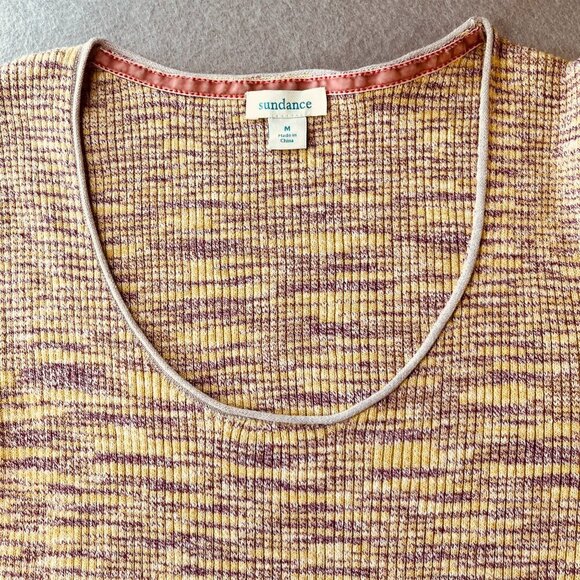 Sundance Fitted Sweater Size M Marled Yellow Purple Half Sleeve Scoop Neck - Picture 6 of 8